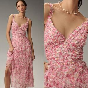 NWT $498 Anthropologie Mac Duggal Sleeveless V-Neck Mesh Midi Dress